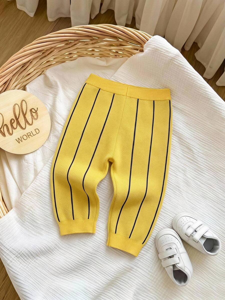 SHEIN Baby Boy Fall Winter Striped Color Block Sweater Pants , Back To School, Cozy Soft, Festival Christmas