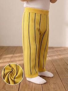 SHEIN Baby Boy Fall Winter Striped Color Block Sweater Pants , Back To School, Cozy Soft, Festival Christmas - Black - View 8