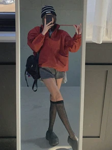 DAZY Jaket Kasual Longgar Lengan Panjang Warna Polos untuk Wanita, Desain Resleting, Cocok untuk Musim Gugur. - Merah - View 2
