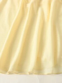 SHEIN Serisse Kids 青少年女孩秋冬休閒優雅時尚奶油多巴胺黃針織網紗抓皺長袖收腰長洋裝，Y2K青春時尚穿搭 - 黃色 - 查看 9