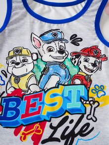 SHEIN | PAW Patrol 男童字母卡通印花撞色滚边圆领背心和短裤内衣套装 - 灰色 - 查看 6