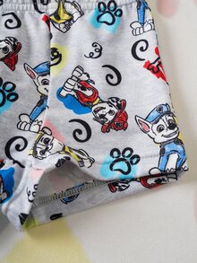 SHEIN | PAW Patrol 男童字母卡通印花撞色滚边圆领背心和短裤内衣套装 - 灰色 - 查看 9