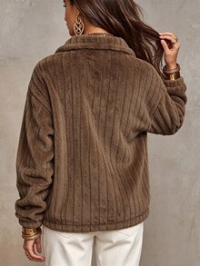 Glimmora 女款純色休閒百搭日常長袖上衣 - 棕色 - 查看 2