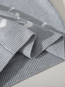 SHEIN 幼童女童灰色圓領長袖針織毛衣，秋冬款，開學季，舒適柔軟，節慶穿搭，聖誕休閒日常穿著 - 灰色 - 查看 3