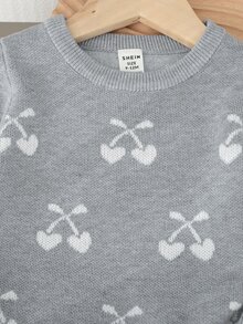 SHEIN 幼童女童灰色圓領長袖針織毛衣，秋冬款，開學季，舒適柔軟，節慶穿搭，聖誕休閒日常穿著 - 灰色 - 查看 5