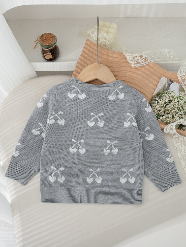 SHEIN Fall Clothes Winter Toddler Girl Grey Round Neck Long Sleeve Knit Sweater, Back To School, Cozy Soft, Festival Outfits Christmas Casual Daily Wear - Grey - View 2