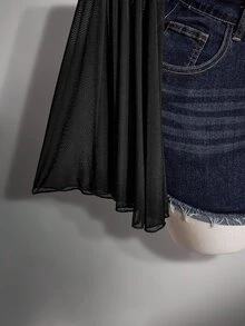 SHEIN ICON Top en maille noire pour femmes grande taille, style rétro sexy millénarial Y2K, simple, décontracté et à la mode, avec manches évasées raccourcies à nouer et col en V, automne - Noir - Voir 6