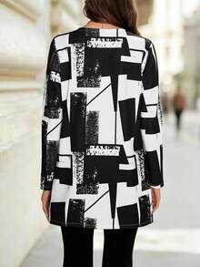 Editum Women's Regular Fit Black And White Geometry Pattern All-Match Jacket In Fall/Winter Christmas New Year Bussiniess Outfits Church Outfits Brunch - Black and White - View 2