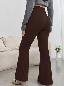 SHEIN بنطال طويل للحوامل بلون موحد وخصر قابل للتعديل، كاجوال ومتعدد الاستخدامات للارتداء اليومي في فصل الخريف - قهوة بني - مشاهدة 2