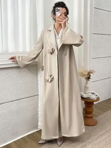 Yasmyna Women's Elegant 3D Floral Decor Abaya - Khaki - View 4