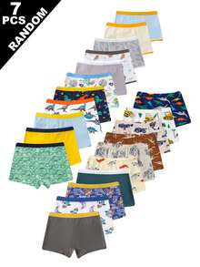 Random 7Pcs Boys Toddler Boxer Briefs Underwear Soft Knit Skin-Friendly Fabric Cartoon Animal Patterns & Solid Colors Daily Essentials Cozy Fit - Multicolor - View 2