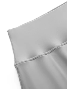 SHEIN Cheerettes 女款純色休閒日常旅行運動緊身灰色裙褲，柔軟彈性面料，透氣吸濕排汗，側開衩雙口袋，健身適用 - 灰色 - 查看 8