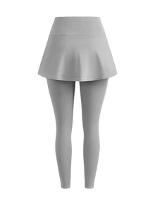 SHEIN Cheerettes 女款純色休閒日常旅行運動緊身灰色裙褲，柔軟彈性面料，透氣吸濕排汗，側開衩雙口袋，健身適用 - 灰色 - 查看 11