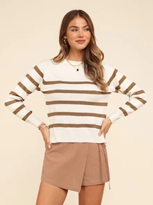 Coeurva Striped Pattern Sweater In Fall/Winter - Camel - View 3