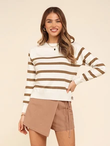 Coeurva Striped Pattern Sweater In Fall/Winter - Camel - View 4