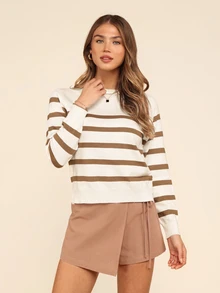 Coeurva Striped Pattern Sweater In Fall/Winter - Camel - View 8
