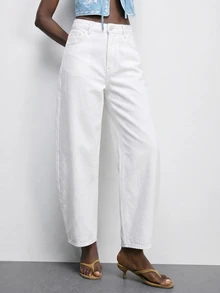 Maija Women's Casual Daily Denim Jeans With Pockets And Buttons - White - View 5