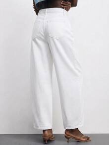 Maija Women's Casual Daily Denim Jeans With Pockets And Buttons - White - View 3