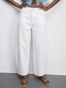 Maija Women's Casual Daily Denim Jeans With Pockets And Buttons - White - View 4