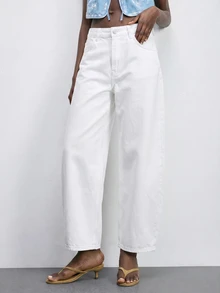 Maija Women's Casual Daily Denim Jeans With Pockets And Buttons - White - View 7