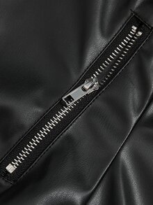 EMERY ROSE Jaket Kulit PU Gaya Motor Kerah Elegan Terlaris untuk Wanita Ukuran Plus, Potongan Minimalis yang Melangsingkan dengan Desain Saku Resleting Multifungsi, Dekorasi Resleting Logam, Cocok untuk Perjalanan Sehari-hari, Kencan, Pesta, dan Pakaian yang Membuat Tubuh Terlihat Lebih Langsing - Hitam - View 3