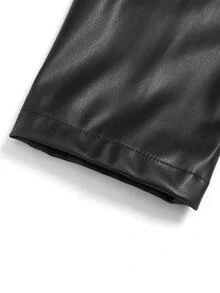 EMERY ROSE Jaket Kulit PU Gaya Motor Kerah Elegan Terlaris untuk Wanita Ukuran Plus, Potongan Minimalis yang Melangsingkan dengan Desain Saku Resleting Multifungsi, Dekorasi Resleting Logam, Cocok untuk Perjalanan Sehari-hari, Kencan, Pesta, dan Pakaian yang Membuat Tubuh Terlihat Lebih Langsing - Hitam - View 5