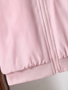 SHEIN 青少年女孩純色拉鍊夾克，附保暖內裡與刺繡，舒適百搭秋冬外套 - 粉色 - 查看 4