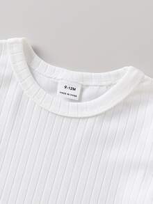 SHEIN 0-3歲春夏秋全印花粉色繽紛蝴蝶結圖案吊帶褲純色短袖上衣套裝 拍照用 親子套裝 可愛 - 粉色 - 查看 8