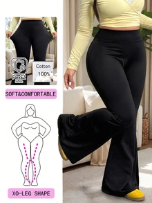 Solflare Black Casual Traditional Plus Size High Waist Flare Pants For Women Gym Office Summer - Black - View 2