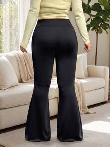 Solflare Black Casual Traditional Plus Size High Waist Flare Pants For Women Gym Office Summer - Black - View 3
