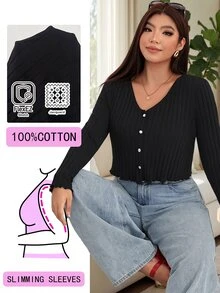 Solflare Plus Size Casual Elegant Gothic Modest Solid Color Long Sleeve Button Front T-Shirt Office Formal Date Night Black Autumn Fall - Black - View 1