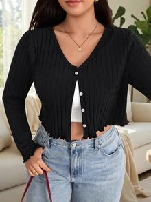 Solflare Plus Size Casual Elegant Gothic Modest Solid Color Long Sleeve Button Front T-Shirt Office Formal Date Night Black Autumn Fall - Black - View 6