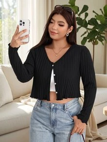 Solflare Plus Size Casual Elegant Gothic Modest Solid Color Long Sleeve Button Front T-Shirt Office Formal Date Night Black Autumn Fall - Black - View 5