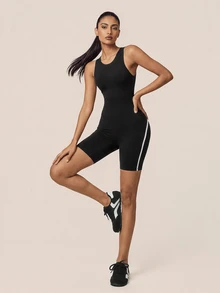 SHEIN BAE Bộ romper thể thao nữ hở lưng không tay - màu đen - Xem 8