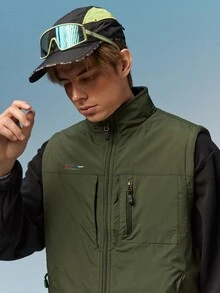 Caldwick Men's Sleeveless Padded Vest With Stand Collar, Casual Outdoor Fishing Fleece Reversible Vest With Multiple Pockets For Winter Sports - Army Green - View 7