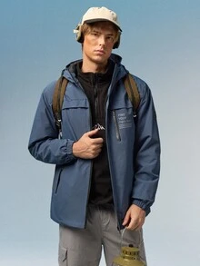 Caldwick 1pc Men's Outdoor Windbreaker Jacket, Water-Resistant Sports Coat, Suitable For Spring And Autumn - Blue - View 1