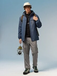 Caldwick 1pc Men's Outdoor Windbreaker Jacket, Water-Resistant Sports Coat, Suitable For Spring And Autumn - Blue - View 2