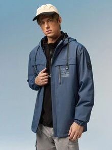 Caldwick 1pc Men's Outdoor Windbreaker Jacket, Water-Resistant Sports Coat, Suitable For Spring And Autumn - Blue - View 4