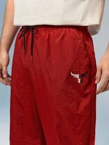 Caldwick Men's Letter Print Drawstring Waist Casual Sports Pants, Workout Running Joggers, Baggy Gym Pants, Lightweight - Red - View 4