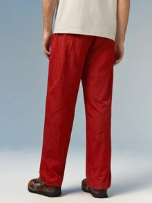 Caldwick Men's Letter Print Drawstring Waist Casual Sports Pants, Workout Running Joggers, Baggy Gym Pants, Lightweight - Red - View 3