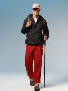 Caldwick Men's Letter Print Drawstring Waist Casual Sports Pants, Workout Running Joggers, Baggy Gym Pants, Lightweight - Red - View 2