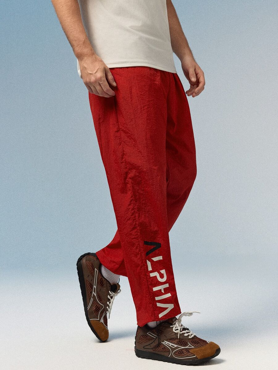 Caldwick Men's Letter Print Drawstring Waist Casual Sports Pants, Workout Running Joggers, Baggy Gym Pants, Lightweight - Red - View 1