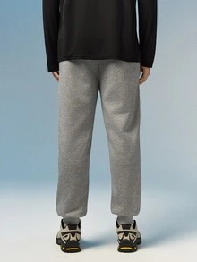 Caldwick 男士抓絨內裡慢跑褲，彈性抽繩腰頭收口運動休閒褲 - 灰色 - 查看 3