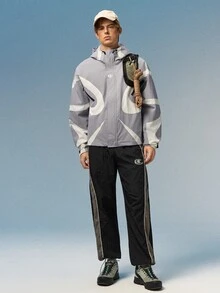 Caldwick 男士撞色星形印花抽绳腰带运动裤防风裤弹力腰带男士运动裤尼龙运动裤健身裤 - 彩色 - 查看 3