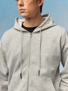 Caldwick Men's Solid Color Full Zip Hoodie Sweatshirt With Multiple Pockets, Suitable For Outdoor Daily Wear, Spring & Autumn Sports - Light Grey - View 6