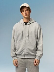 Caldwick Men's Solid Color Full Zip Hoodie Sweatshirt With Multiple Pockets, Suitable For Outdoor Daily Wear, Spring & Autumn Sports - Light Grey - View 4