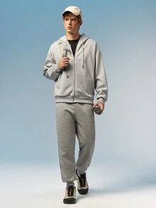 Caldwick Men's Solid Color Full Zip Hoodie Sweatshirt With Multiple Pockets, Suitable For Outdoor Daily Wear, Spring & Autumn Sports - Light Grey - View 2