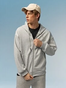 Caldwick Men's Solid Color Full Zip Hoodie Sweatshirt With Multiple Pockets, Suitable For Outdoor Daily Wear, Spring & Autumn Sports - Light Grey - View 5