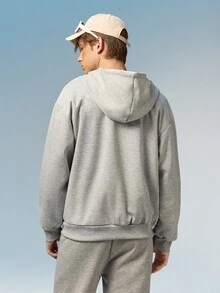Caldwick Men's Solid Color Full Zip Hoodie Sweatshirt With Multiple Pockets, Suitable For Outdoor Daily Wear, Spring & Autumn Sports - Light Grey - View 3