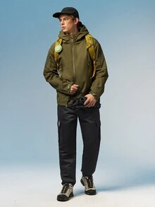Caldwick Spring/Autumn Versatile Multi-Pocket Straight Leg Cargo Pants, Men's Loose Outdoor Commute Sports Casual Long Pants - Black - View 7